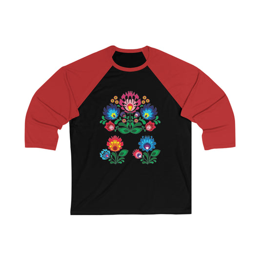 Unisex Polish Folk Flowers 3\4 Sleeve Baseball Tee