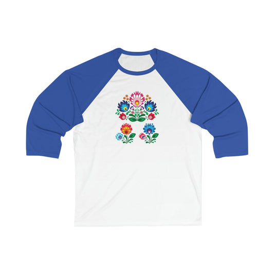 Unisex Polish Folk Flowers 3\4 Sleeve Baseball Tee