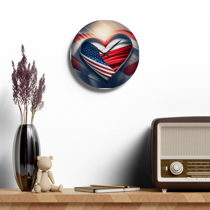 Acrylic Wall Clock - Polish American Flags