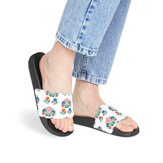 Women's Polish Folk Flowers PU Slide Sandals