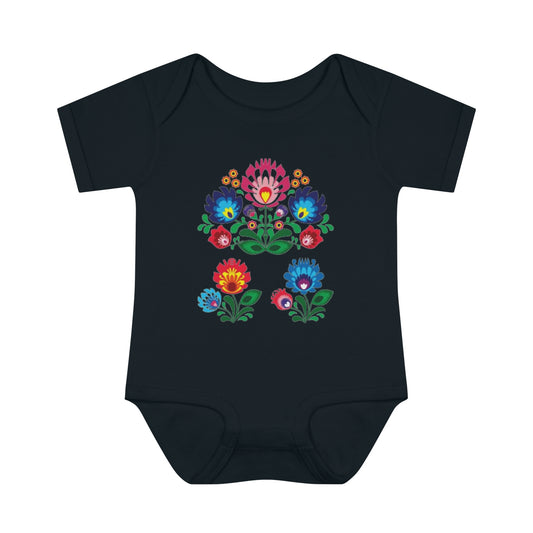 Infant Polish Folk Flowers Baby Rib Bodysuit