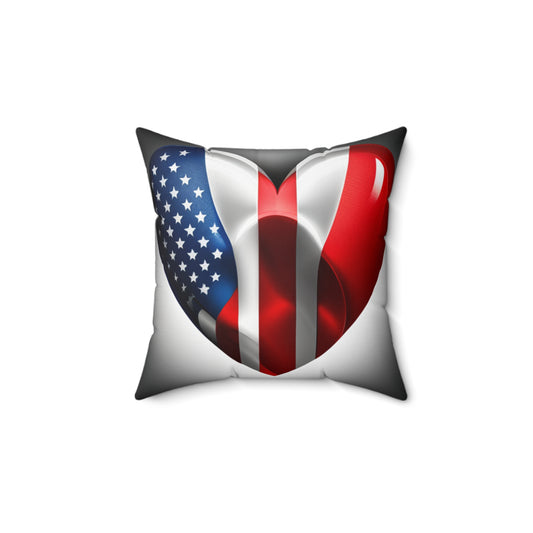 Spun Polyester Square Pillow - Polish American Heart Flags 2 sided