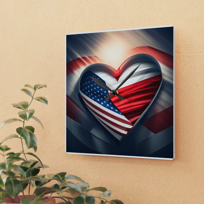 Acrylic Wall Clock - Polish American Flags