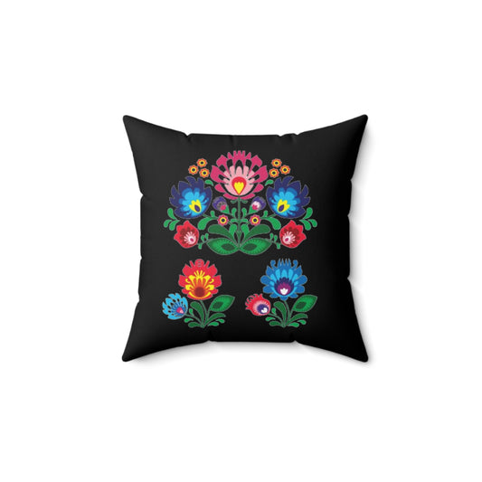 Spun Polyester Square Pillow - Polish Folk Flowers