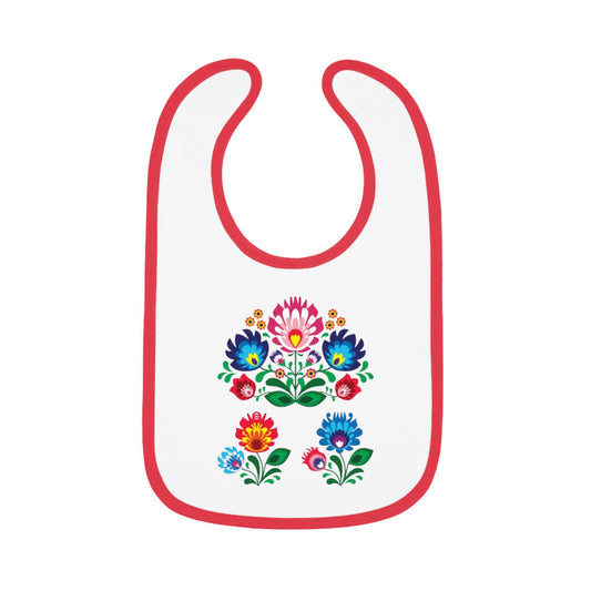 Baby Polish Folk Flowers Contrast Trim Jersey Bib